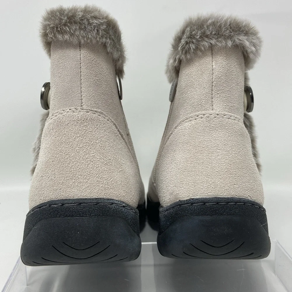 NTW Khombu “Iris” Ankle Winter Boots Cream Genuine Suede Faux Fur Lining